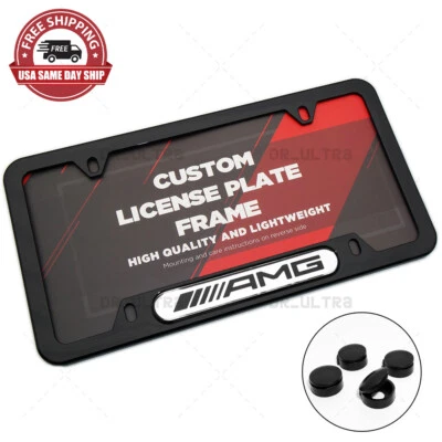 Gloss Black Front or Rear AMG Sport Logo Emblem License Plate Frame Cover Gift - Image 1 of 4