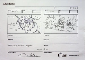 Peter Rabbit TV FIRMADO COLIN BLANCO Producción Storyboard Lápiz NICK #WC - Imagen 1 de 2