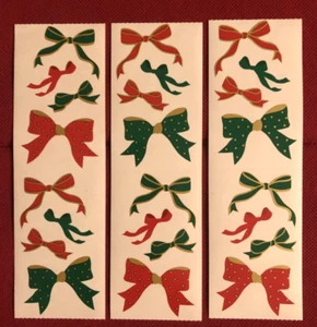 Mrs Grossman's Red & Green CHRISTMAS BOWS Sticker Strip LOT of 3 - Picture 1 of 2