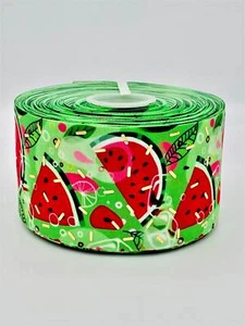 3" Wide (3  yards) Watermelon On Green With Foil Printed Grosgrain Cheer Ribbon - Picture 1 of 1