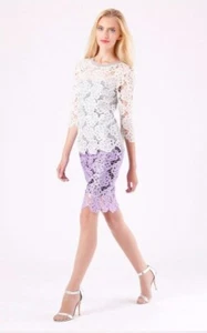Hale Bob White Floral Lace Top | Sweater Knit Back | Sequins XS NWT 3LAL2263 - Picture 1 of 3