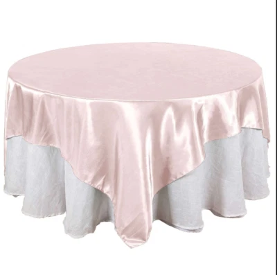 Lot of 3 Blush Pink Satin Wedding Prom Party 90x90" Square Table Overlays NEW! - Image 1 of 4