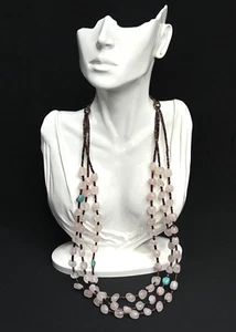 Rose Quartz/Turquoise 3 Strand Beaded Necklace w/Sterling Silver .925 Clasp 115g - Picture 1 of 13
