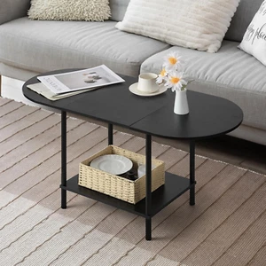 Coffee Tables for Living Room,2-Tier Small Coffee Table Industrial Modern Black - Picture 1 of 12