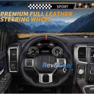 Full Leather Flat Racing Steering Wheel For Dodge Ram 1500 2500 3500 2012-2018 - Picture 1 of 8