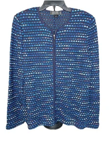 ST John jacket Women’s Size 10 navy black knit zip front long hip length - Picture 1 of 13