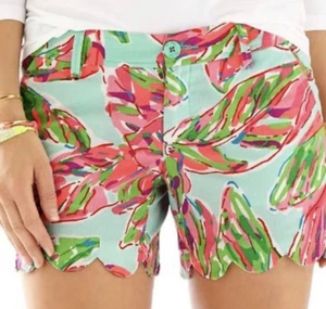 Lilly Pulitzer Women 00 The Buttercup Shorts In the Vias Tropical Scalloped Hem - Picture 1 of 13