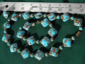 Murano Venetian Glass Turquoise Blue Aventurine Jewelry Set  Made in Italy  - Picture 1 of 5
