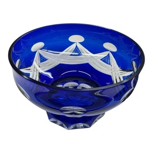 Vintage Cobalt Blue Crystal Hand Cut to Clear Bowl 5” - Picture 1 of 11