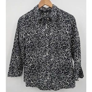 Vintage 100% Silk Zebra Print Women's Large Black & White Classic Office Safari - Picture 1 of 3