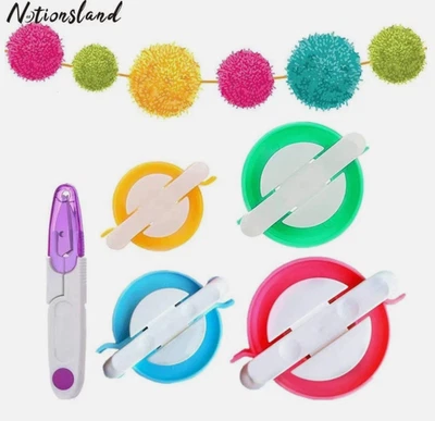 4 X Plastic Pom Pom Makers Set Pom-Pom Making Kit Multi Pack Make Pompoms