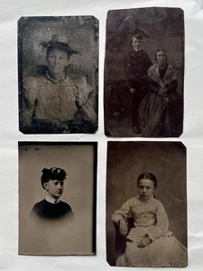 Lote de fotos antiguas tipo lata mujeres niños ropa de moda victoriana - Imagen 1 de 5