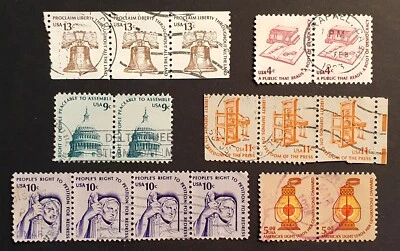 USA America 1975 stamps 6 of Americana Series in multiples inc $5 Used - Image 1 of 4
