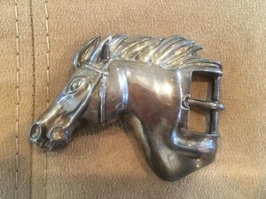 Enorme hebilla cabeza de caballo de semental de piedra esterlina con cordón de guijarros - Imagen 1 de 2