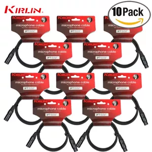 10-PACK 3ft Kirlin XLR Male/Female 20AWG Microphone Audio Cable Black XLRM-XLRF - Picture 1 of 1