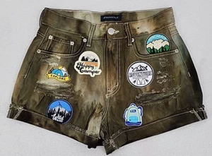 Aeropostale Women's 6 Denim Jean Mom Shorts Distressed Procion Ice Dyed Upcycled - Picture 1 of 23