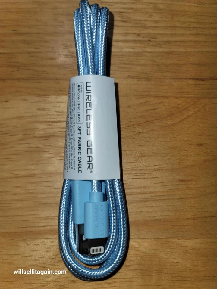 Wireless Gear 3 Ft  USB iPhone  Braided Fabric Charging Cable (Blue) - Image 1 of 1