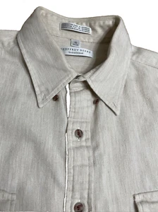 Camisa Geoffrey Beene Para Hombre Talla 16 34/35 Manga Larga Algodón Beige Avena Años 90 De Colección - Imagen 1 de 7
