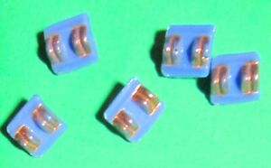 (5) VINTAGE 3/8" SQUARE GOLD LUSTER BLUE GLASS SHANK BABY DOLL BUTTONS-M677