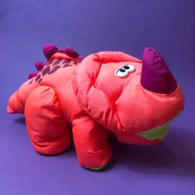 Rare Fisher Price Dino Roar Puffalump Roaring Neon Dinosaur Plush Soft Toy 1990s - Image 1 of 4