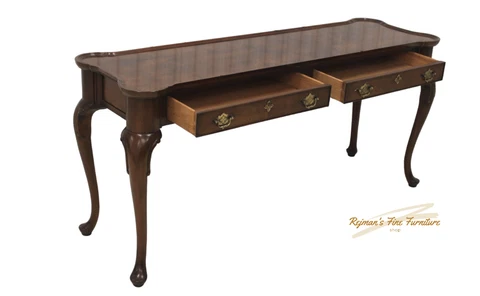Vintage Burl Wood Porringer Top 2 Drawer Console Table Cover