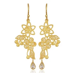 Lace Flower Trellis With Bezel Set Semi-Precious Stone Designer Earring For Gift - Picture 1 of 5