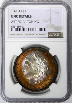 1898-O MORGAN DOLLAR - BEAUTIFUL A.T. TONING ~ NGC UNCIRCULATED DETAILS! - Image 1 of 4