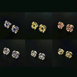 Gold Platiniert Blumenform Ohrstecker schönes Design Kristall Ohrringe 6 Farben - Bild 1 von 13