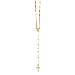 14k Tri Color Gold 2mm Diamond-Cut Prayer Beads Rosary 24 Inch Necklace - Picture 1 of 6