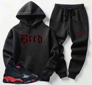 Herren schwarz "Bred" Hoodie Jogginghose Jogginganzug 2-teiliges Set passend zu Air Jordan 13 Bred - Bild 1 von 4