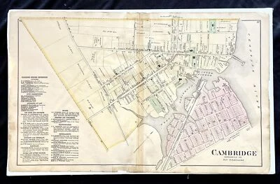 Mapa de calles coloreado a mano de 1877 del condado de Cambridge Maryland Dorchester Foto 1 de 4