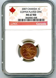 2007 CANADA CENT NGC MS67 RD COPPER PLATED NON MAGNETIC ZINC HIGH GRADE RARE !! - Picture 1 of 2