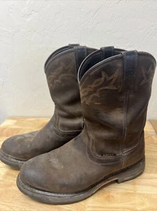 Herren Ariat WorkHog wasserdicht Arbeit Cowboystiefel Distressed braun 11D runde Zehenpartie - Bild 1 von 9
