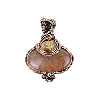 Joyería de piedras preciosas de piedra solar regalo de cobre para madre alambre envuelto colgante 2,2" Foto 1 de 4