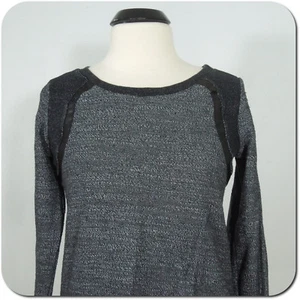 SOLOW Sweatshirt M MEDIUM Juniors Womens Salt Pepper Fake Leather Trim - Picture 1 of 5