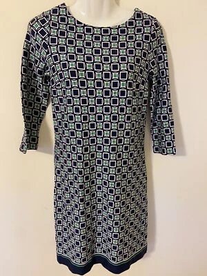 Talbots Dress Womens 2 Petite Sheath Knit Career Blue White green - Image 1 of 4