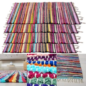 Handgefertigter Chindi-Teppich 100 % Baumwolle Eingang mehrfarbig Fläche flache Bodenwebmatte - Bild 1 von 14