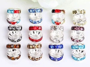 100 Silver Crystal Rhinestone Rondelle Spacers Beads 8mm Colour Choice - Picture 1 of 21