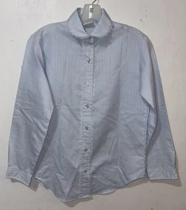 Vintage 80er Designers Collection Top Damen mittelblau gestreift Peter Pan L/S Knopf - Bild 1 von 7