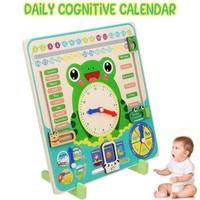 children's educational wooden calendar clock toy