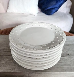 Set of 4- American Atelier BIANCA GENEVIEVE WHITE Beaded Embossed Salad Plates - Picture 1 of 8