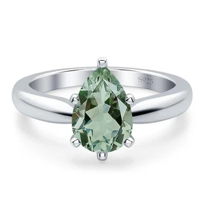 Pear Teardrop Green Amethyst Prasiolite Cathedral Ring 925 Sterling Silver - Bild 1 von 24
