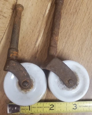 2 Vintage White Porcelain Caster Wheels 1 1/2" Diameter - Image 1 of 4