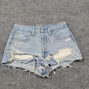 Levis 501 Premium Shorts Womens 27 Light Wash Distressed High Rise Denim Jean - Picture 1 of 15