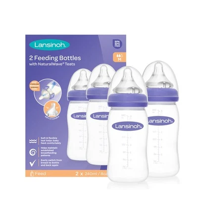 Lansinoh Baby Bottle Pack of 2 with NaturalWave Teat (240 ml), Anti-colic, Plast - Image 1 of 3