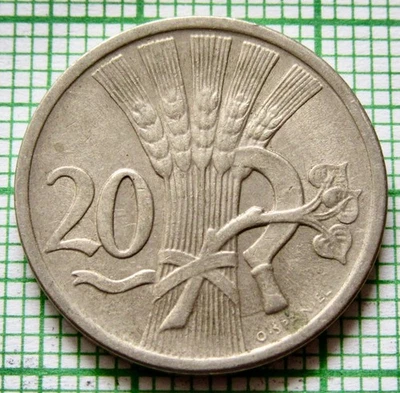 CZECHOSLOVAKIA 1937 20 HALERU, SHEAF WITH SICKLE pre-WWII COINAGE km# 1 - Image 1 of 4