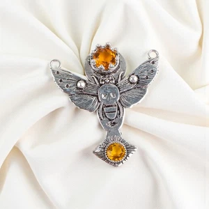 Ciondolo gioiello fatto a mano in argento sterling 925 pietra preziosa citrino 1,5" per Halloween - Foto 1 di 8
