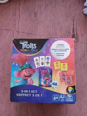 Trolls World Tour  3-IN-1 Memory Match Game - Puzzle - Dominoes Educational NEW - Image 1 of 4