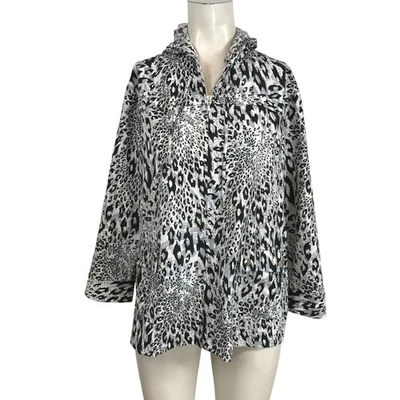 ZENERGY BY CHICO'S - WOMEN'S 2 - GRAY BLACK WHITE ANIMAL PRINT FULL ZIP JACKET - Image 1 of 4