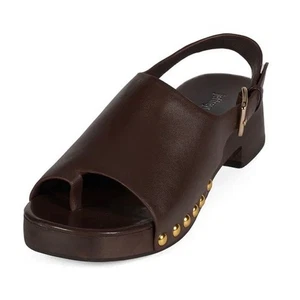 JEFFREY CAMPBELL Pipper Slingback Clog Sandals Size 8 Brown Leather Gold Studded - Picture 1 of 13